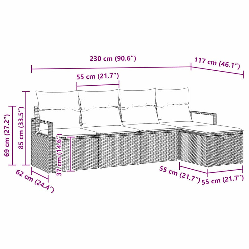 vidaXL Garden Sofa Set with Cushion 5 pcs Grey Poly rattan