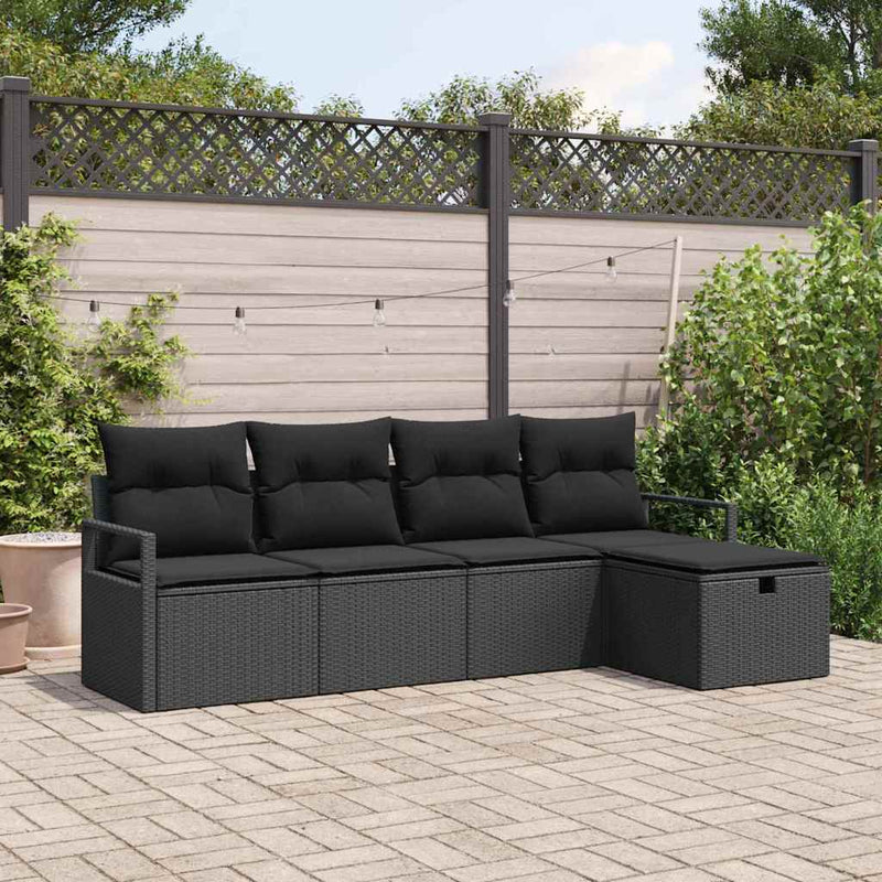 vidaXL Garden Sofa Set with Cushion 5 pcs Black Poly rattan