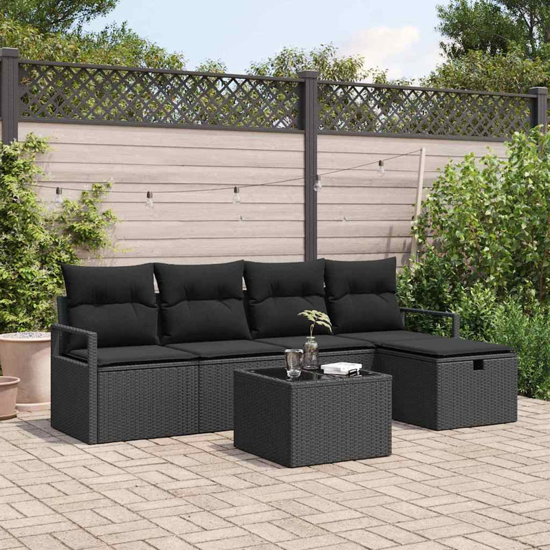 vidaXL Garden Sofa Set with Cushion 6 pcs Black Poly rattan