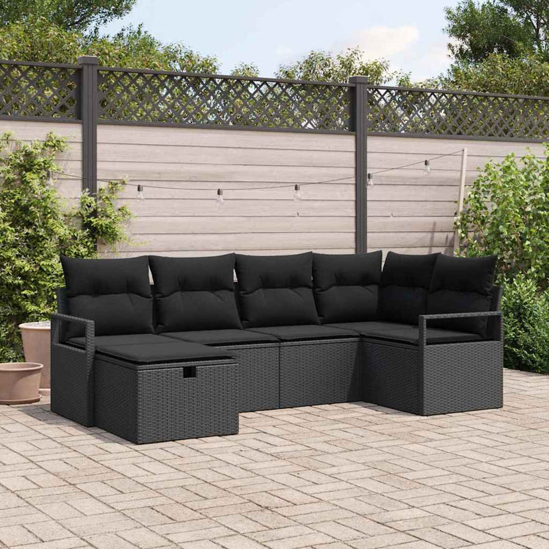 vidaXL Garden Sofa Set with Cushion 6 pcs Black Poly Rattan