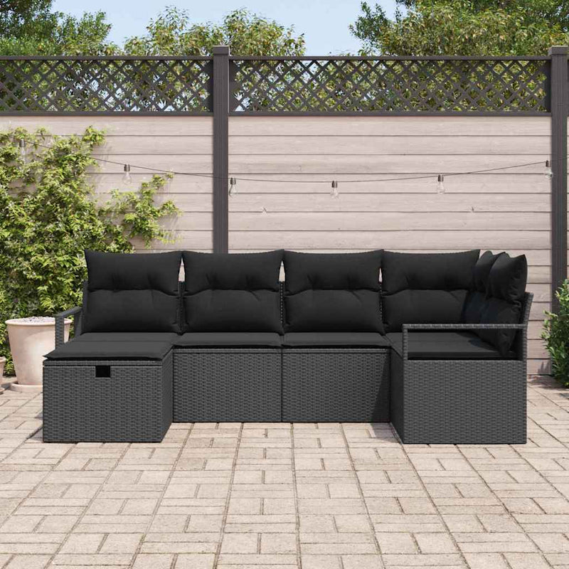 vidaXL Garden Sofa Set with Cushion 6 pcs Black Poly Rattan