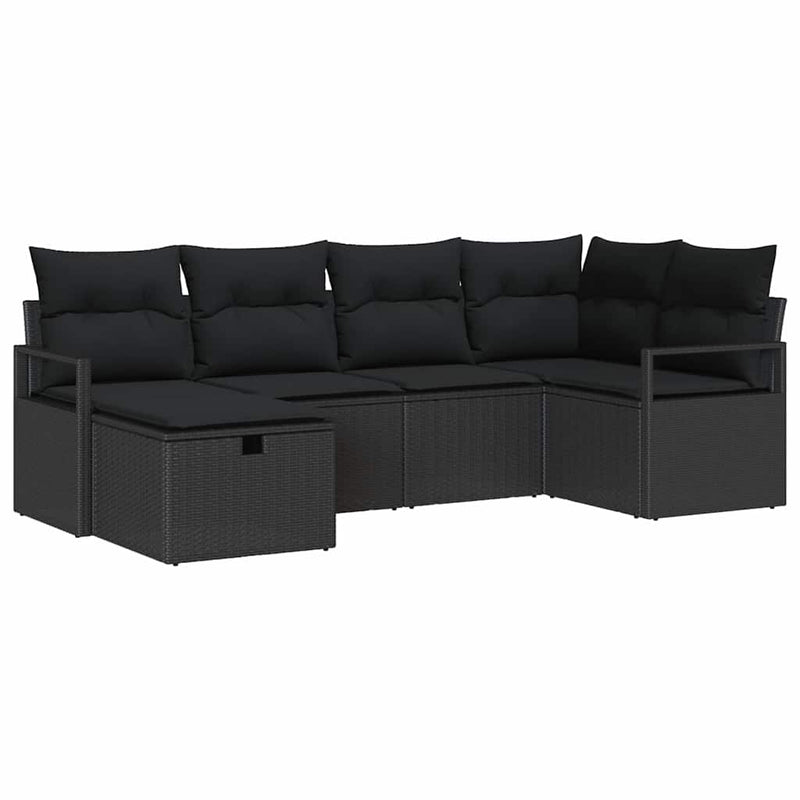 vidaXL Garden Sofa Set with Cushion 6 pcs Black Poly rattan
