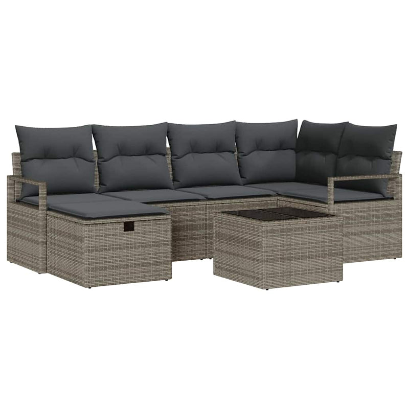 vidaXL Garden Sofa Set with Cushion 7 pcs Grey Poly rattan