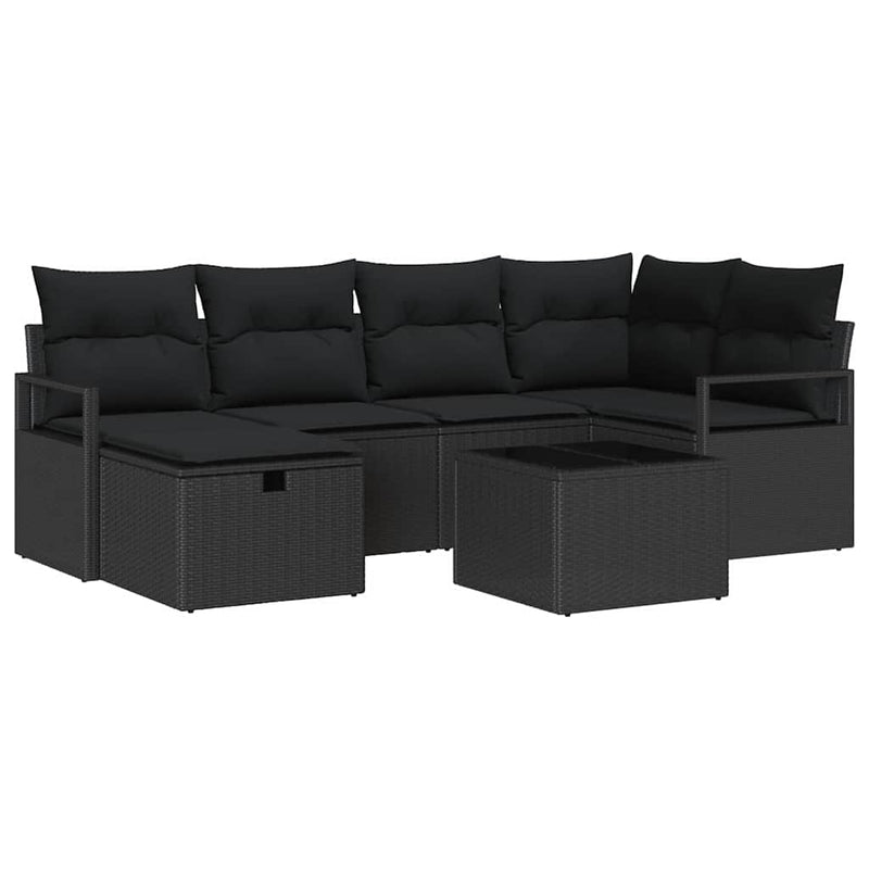 vidaXL Garden Sofa Set with Cushion 7 pcs Black Poly rattan