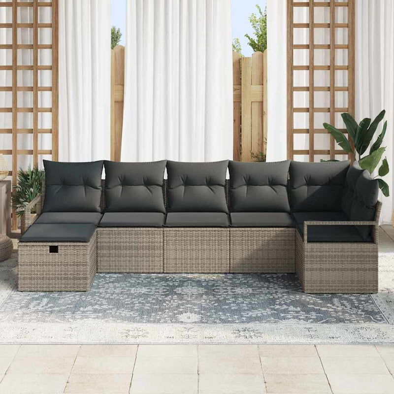 vidaXL Garden Sofa Set with Cushion 7 pcs Grey Poly rattan