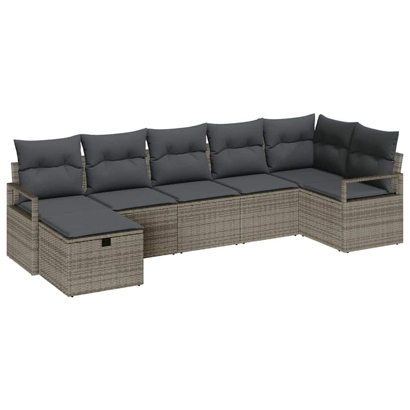 vidaXL Garden Sofa Set with Cushion 7 pcs Grey Poly rattan