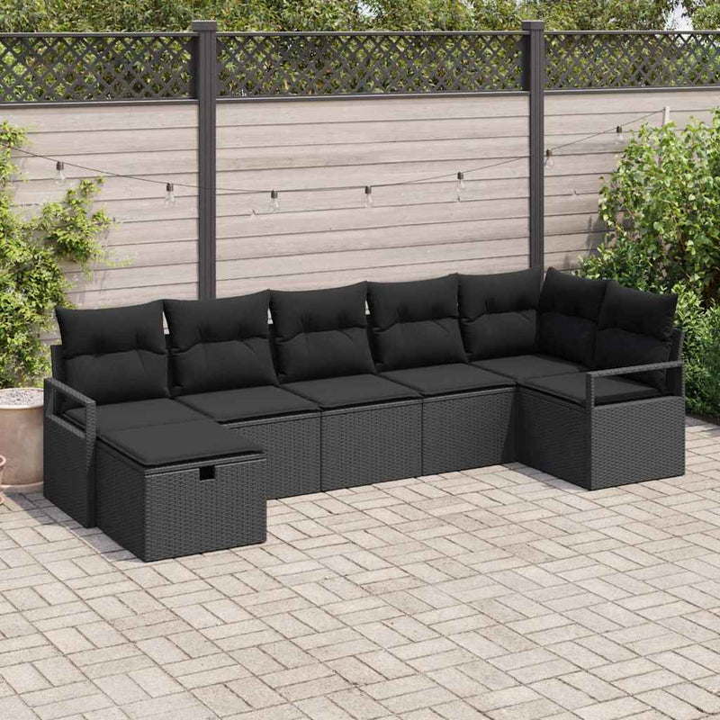 vidaXL Garden Sofa Set with Cushion 7 pcs Black Poly rattan