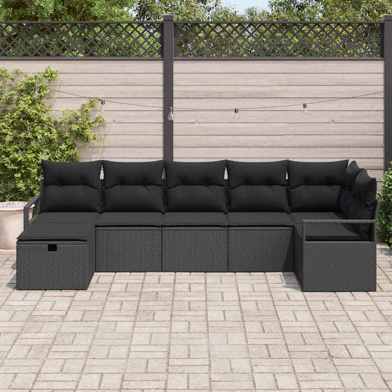 vidaXL Garden Sofa Set with Cushion 7 pcs Black Poly rattan