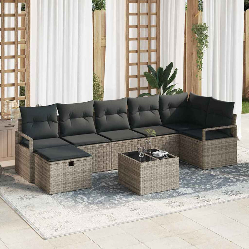 vidaXL Garden Sofa Set with Cushion 8 pcs Grey Poly rattan