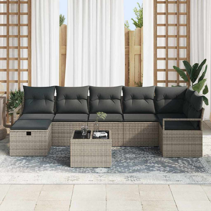 vidaXL Garden Sofa Set with Cushion 8 pcs Grey Poly rattan