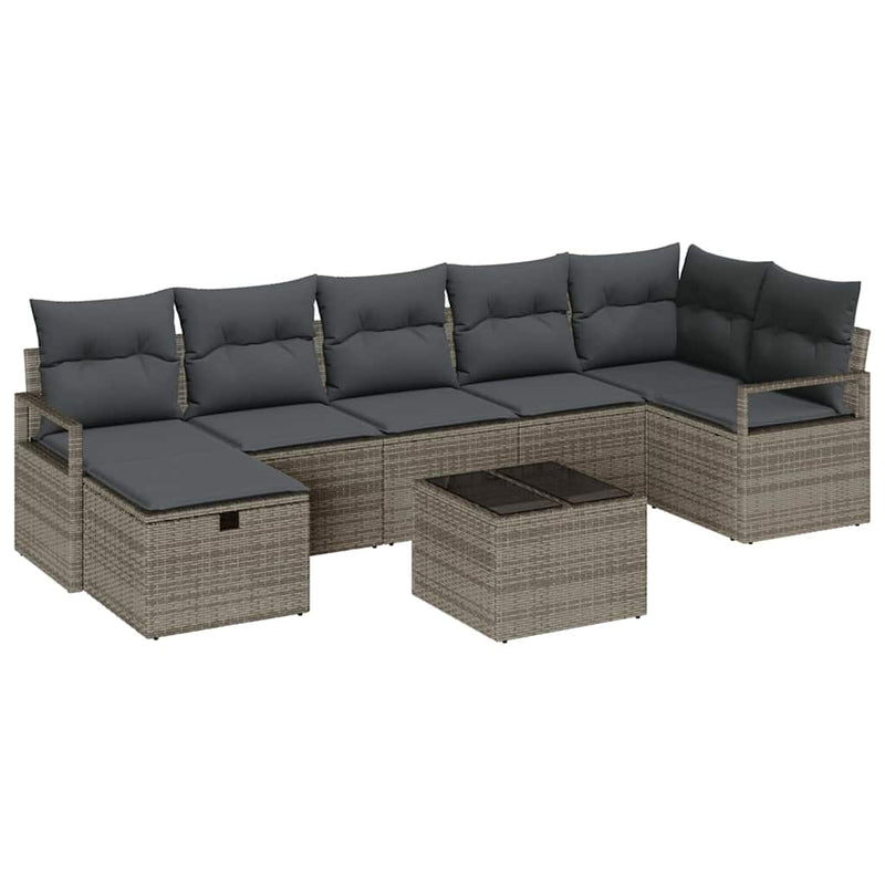 vidaXL Garden Sofa Set with Cushion 8 pcs Grey Poly rattan