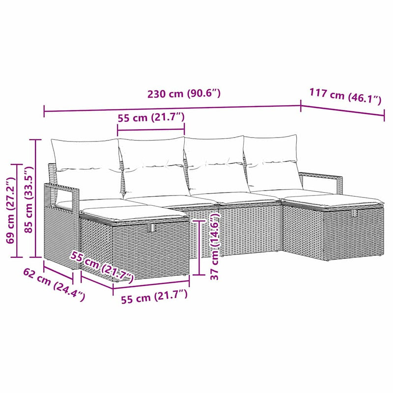 vidaXL Garden Sofa Set with Cushion 6 pcs Black Poly rattan