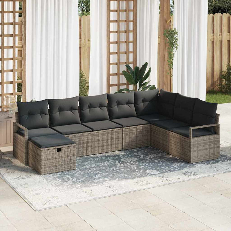 vidaXL Garden Sofa Set 8 pcs Grey Poly rattan
