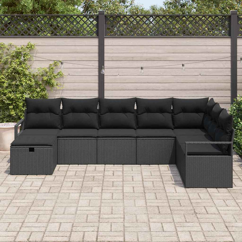 vidaXL Garden Sofa Set 8 pcs Black Poly rattan
