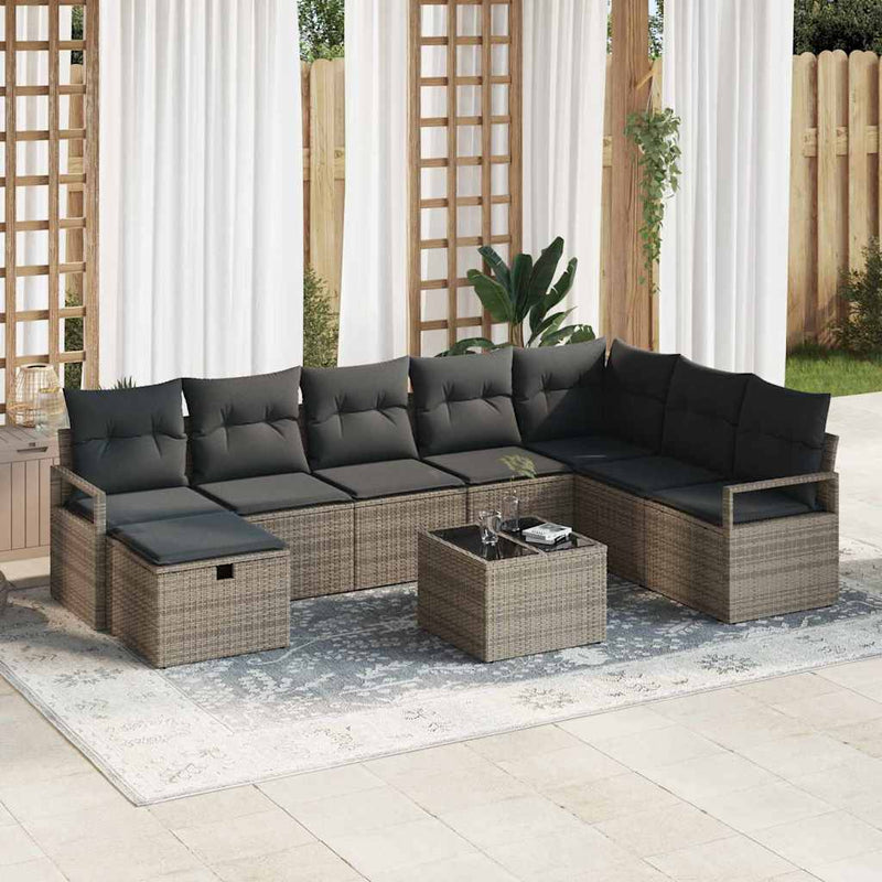 vidaXL Garden Sofa Set 9 pcs Grey Poly rattan