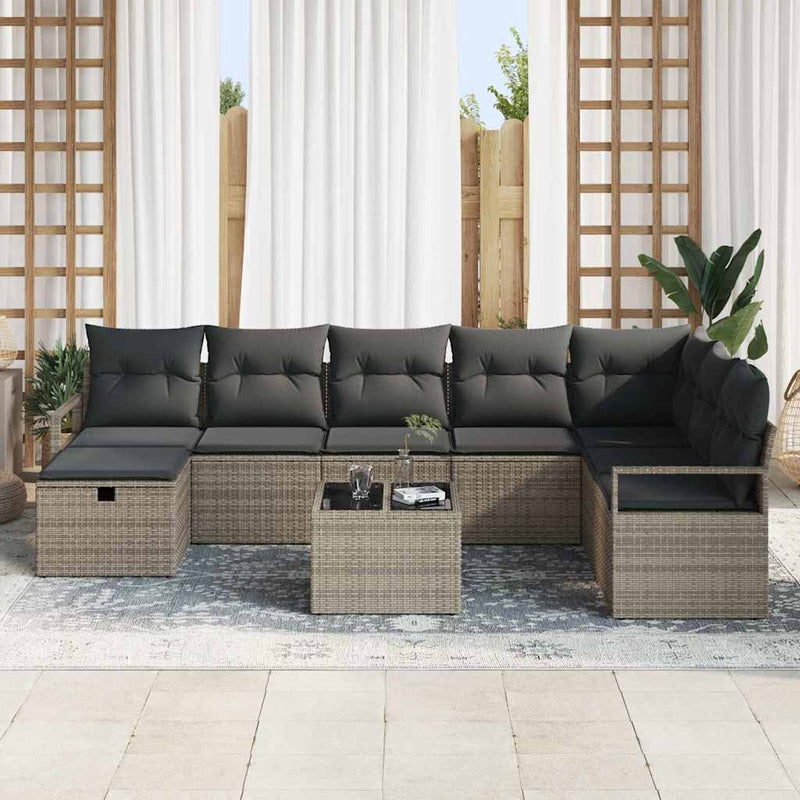 vidaXL Garden Sofa Set 9 pcs Grey Poly rattan
