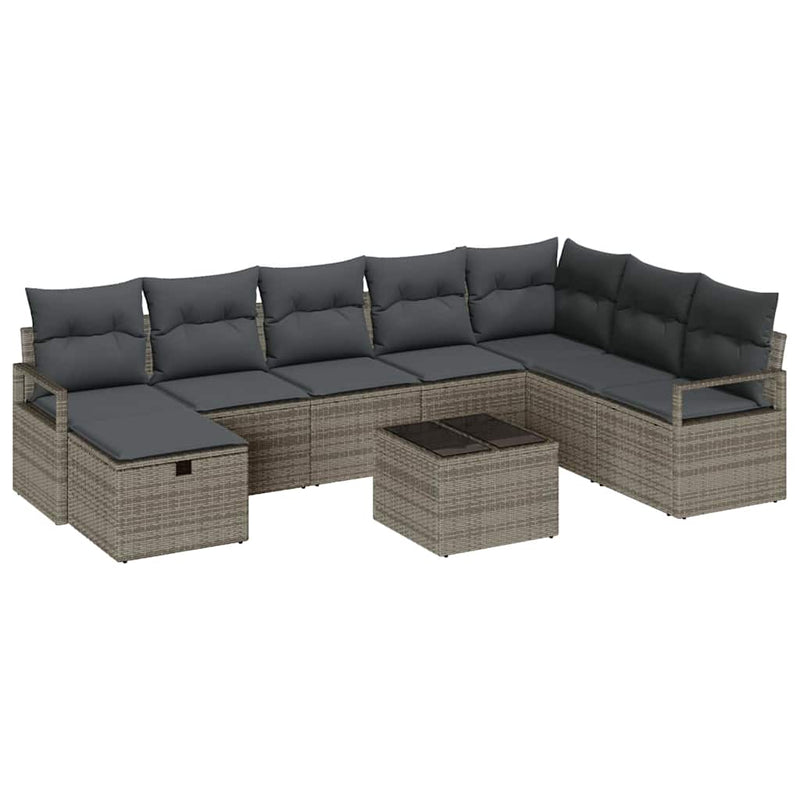 vidaXL Garden Sofa Set 9 pcs Grey Poly rattan