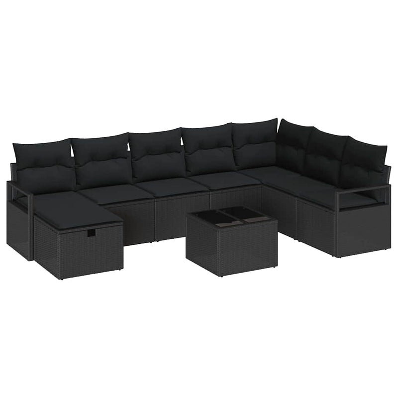 vidaXL Garden Sofa Set 9 pcs Black Poly rattan