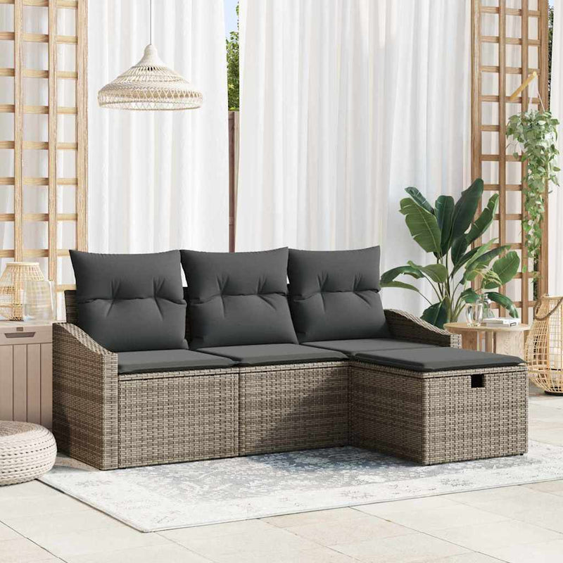 vidaXL Garden Sofa Set with Cushion 4 pcs Grey Poly rattan