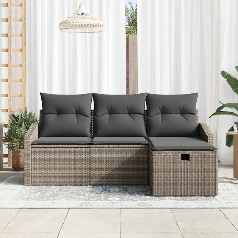 vidaXL Garden Sofa Set with Cushion 4 pcs Grey Poly rattan