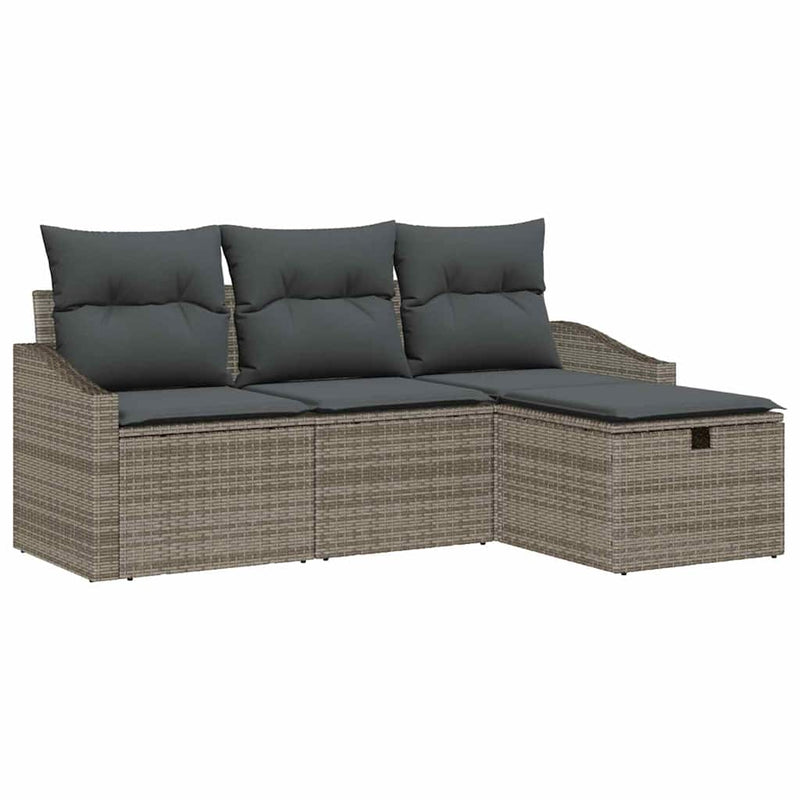vidaXL Garden Sofa Set with Cushion 4 pcs Grey Poly rattan