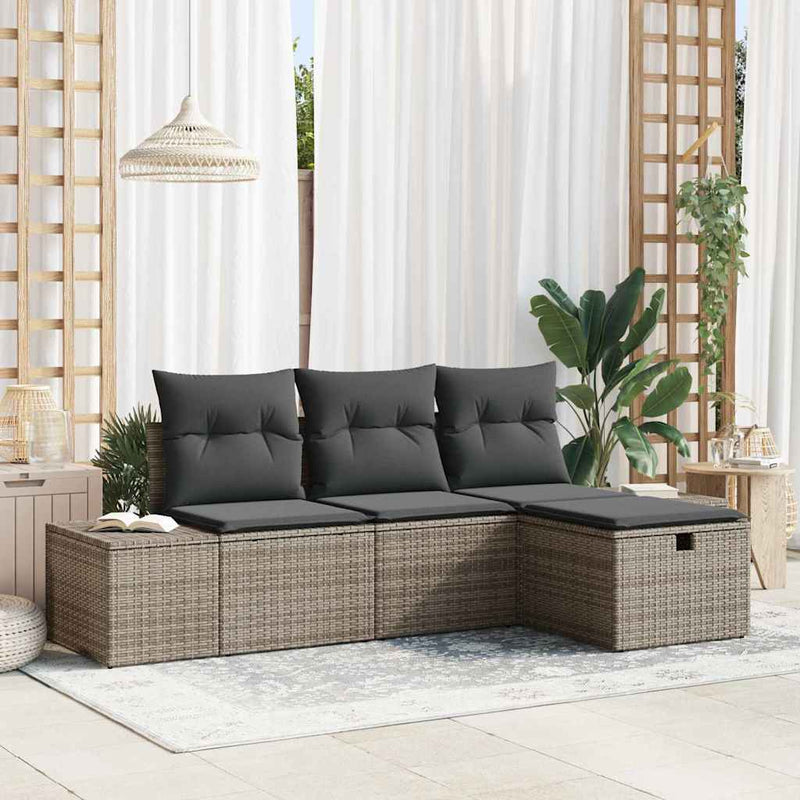 vidaXL Sofa Set with Cushion 4 pcs Poly Rattan