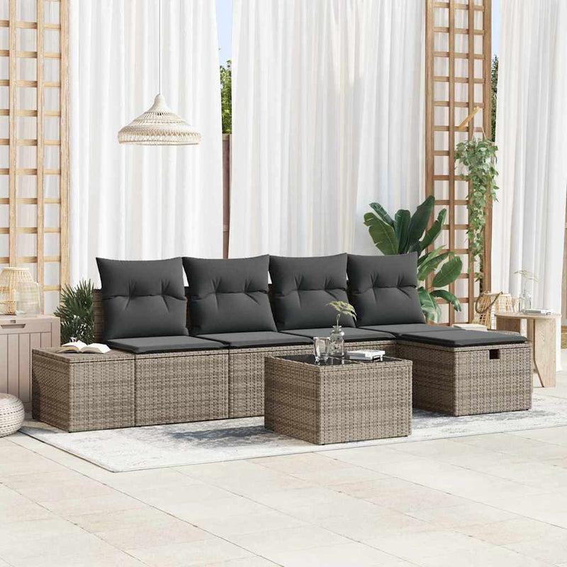 vidaXL Sofa Set with Cushion 5 pcs Poly Rattan