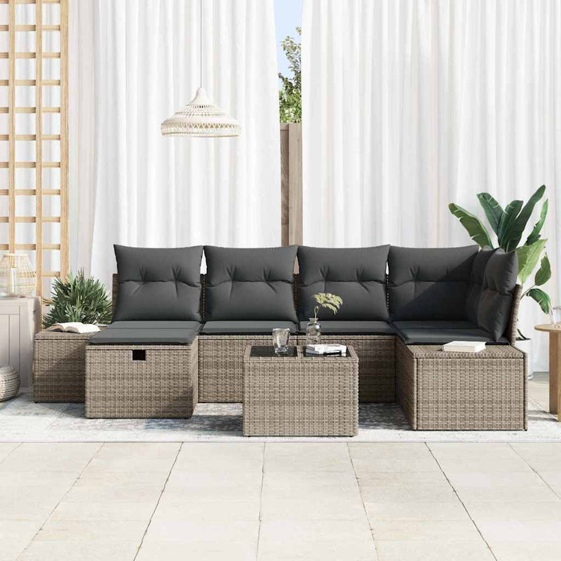 vidaXL Sofa Set with Cushion 7 pcs Poly Rattan