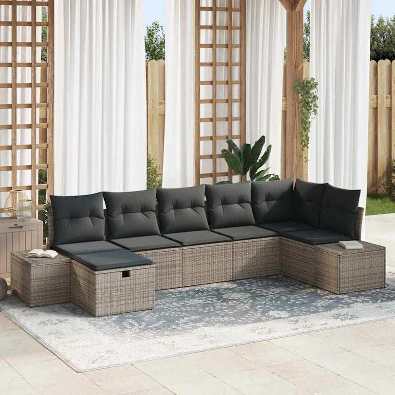 vidaXL Sofa Set with Cushion 7 pcs Poly Rattan