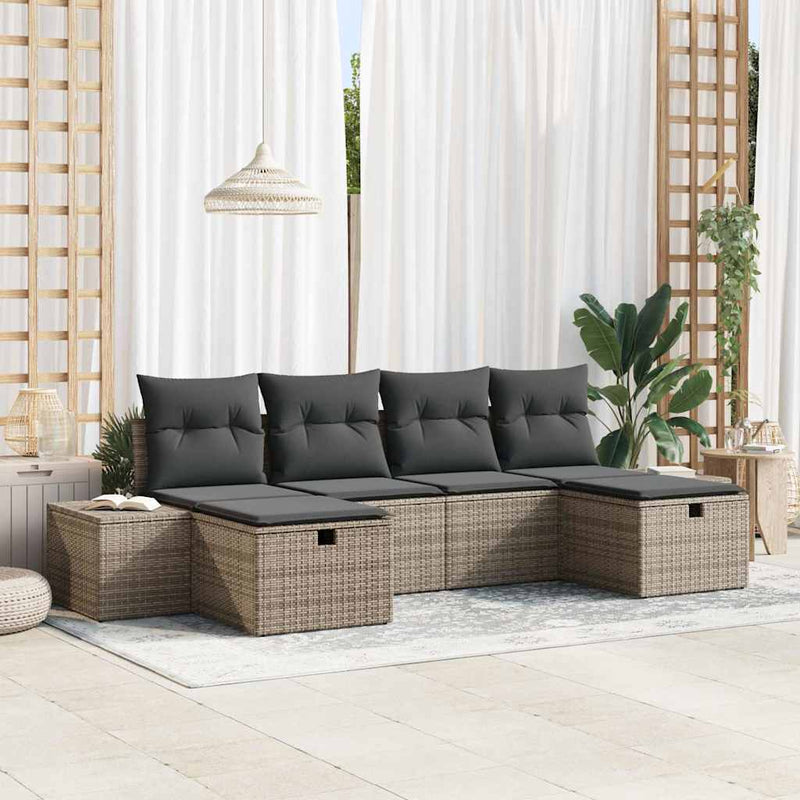 vidaXL Garden Sofa Set with Pillow 6 pcs Grey Poly rattan