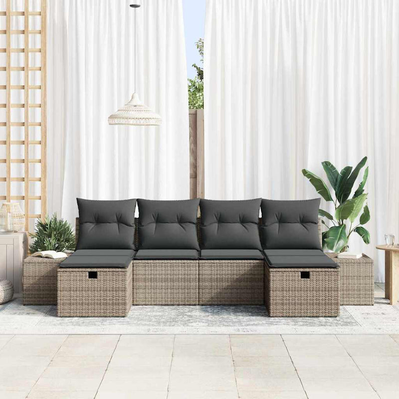vidaXL Garden Sofa Set with Pillow 6 pcs Grey Poly rattan