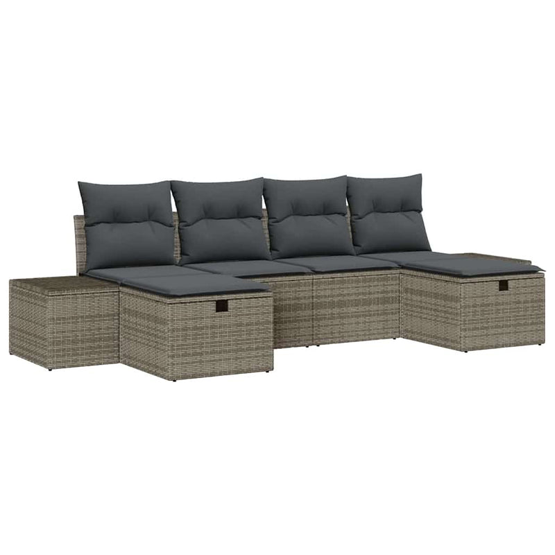 vidaXL Garden Sofa Set with Pillow 6 pcs Grey Poly rattan