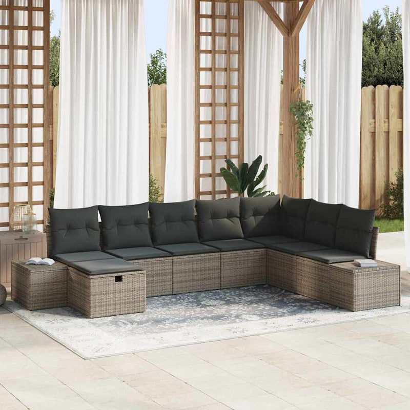 vidaXL Garden Sofa Set with Pillow 8 pcs Grey Poly rattan