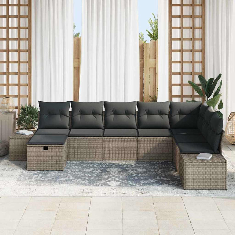 vidaXL Garden Sofa Set with Pillow 8 pcs Grey Poly rattan