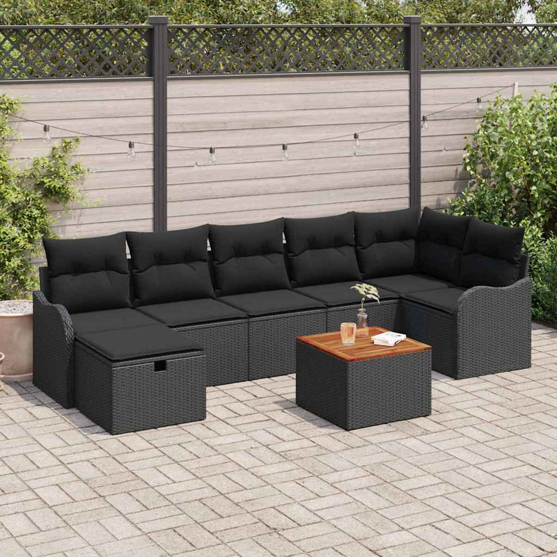 vidaXL Garden Sofa Set with Cushion 8 pcs Black Poly rattan