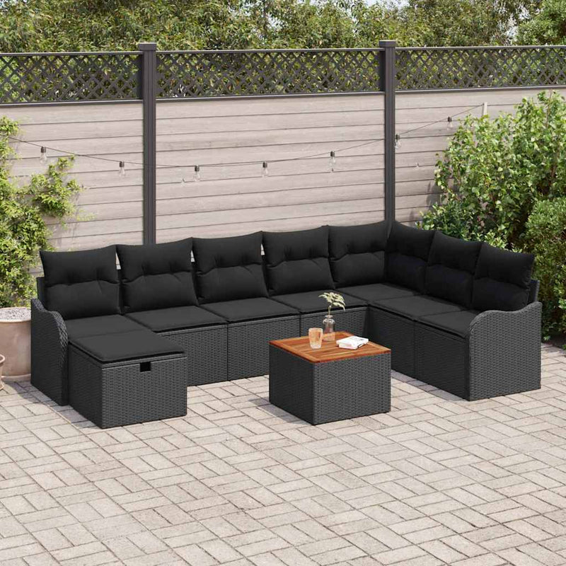 vidaXL Garden Sofa Set with Cushion 9 pcs Black Poly rattan