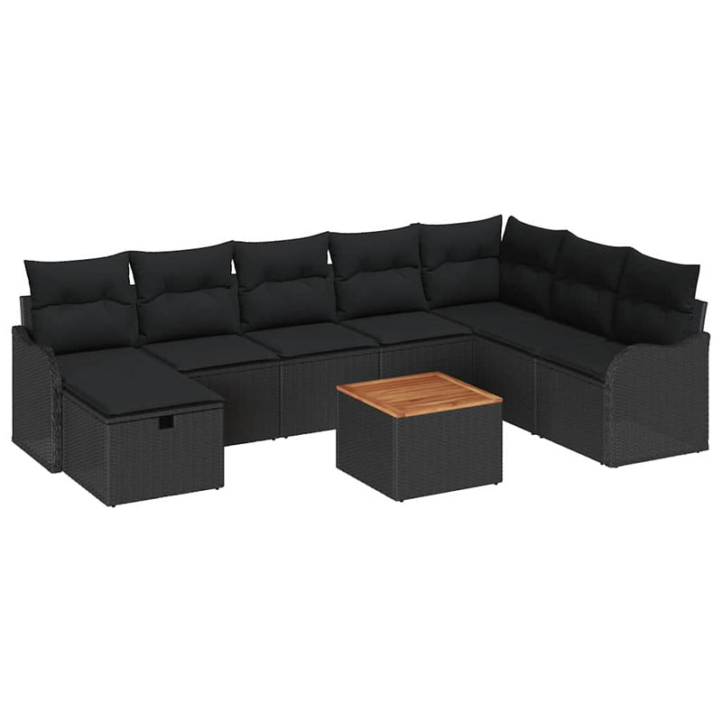 vidaXL Garden Sofa Set with Cushion 9 pcs Black Poly rattan