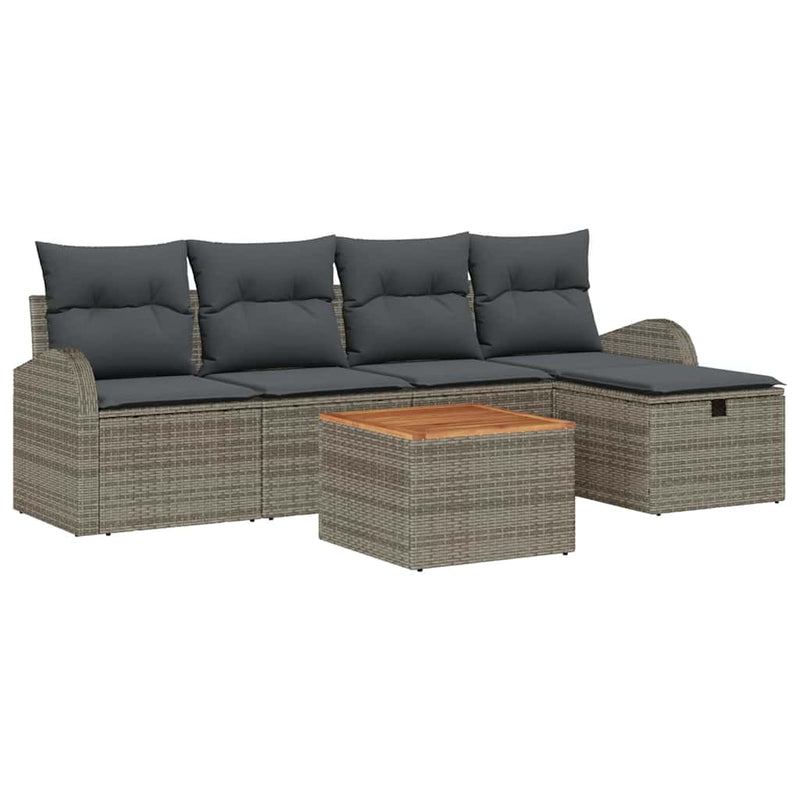 vidaXL Garden Sofa Set with Cushion 6 pcs Grey Poly rattan