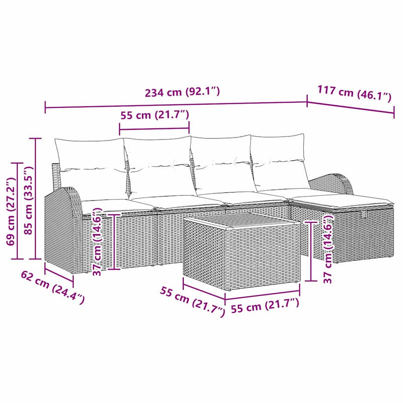 vidaXL Garden Sofa Set with Cushion 6 pcs Grey Poly rattan