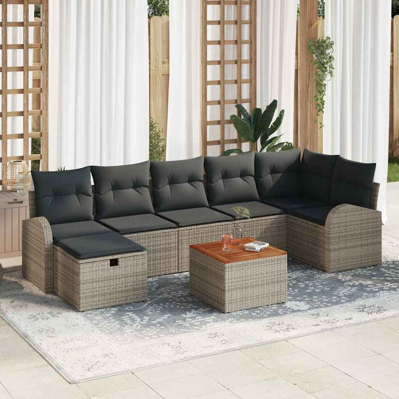 vidaXL Garden Sofa Set with Cushion 8 pcs Grey Poly rattan