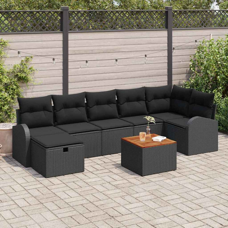 vidaXL Garden Sofa Set with Cushion 8 pcs Black Poly rattan