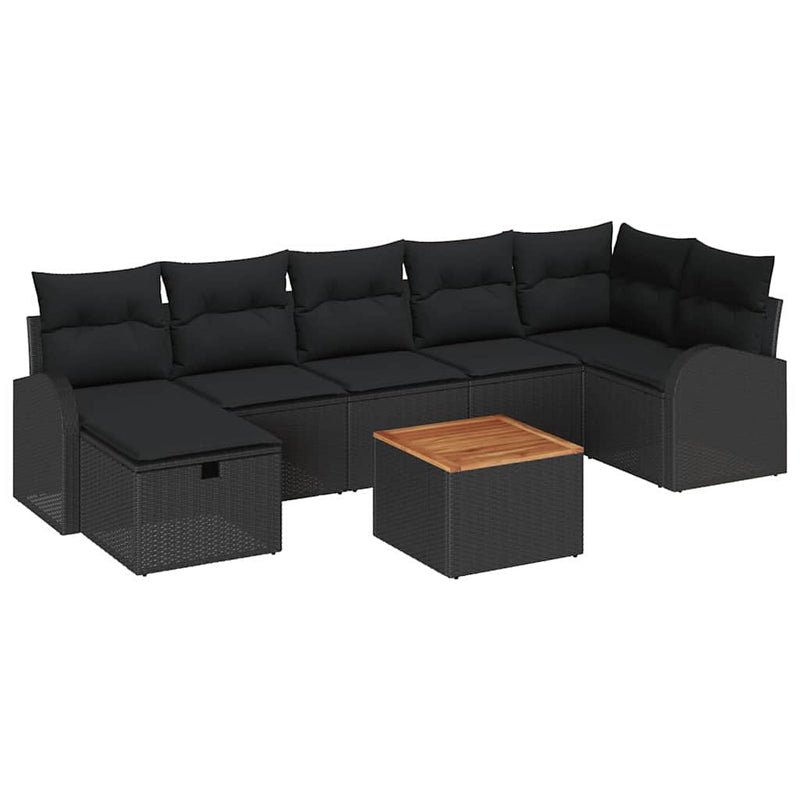 vidaXL Garden Sofa Set with Cushion 8 pcs Black Poly rattan