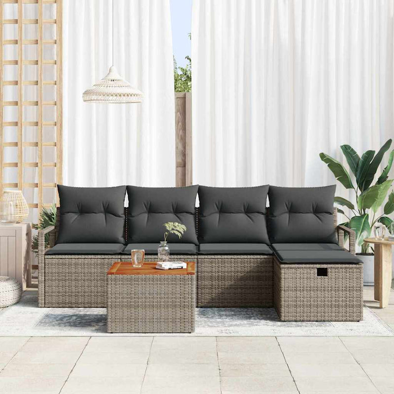 vidaXL Garden Sofa Set with Cushion 6 pcs Grey Poly rattan