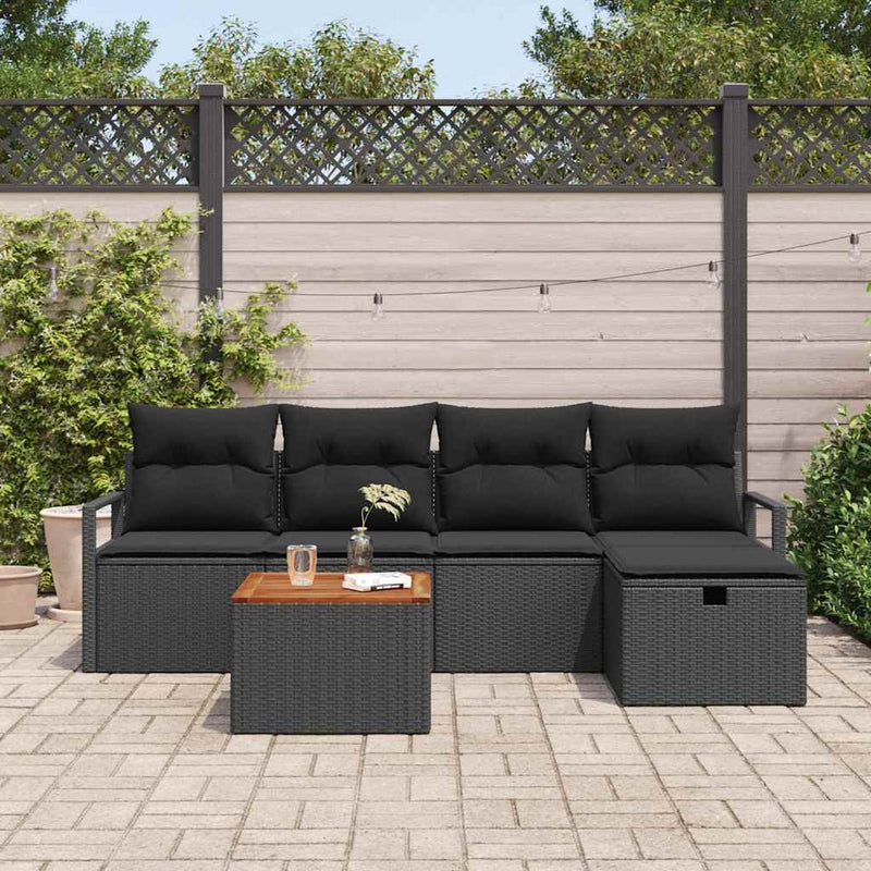vidaXL Garden Sofa Set with Cushion 6 pcs Black Poly rattan