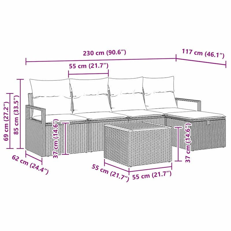 vidaXL Garden Sofa Set with Cushion 6 pcs Black Poly rattan