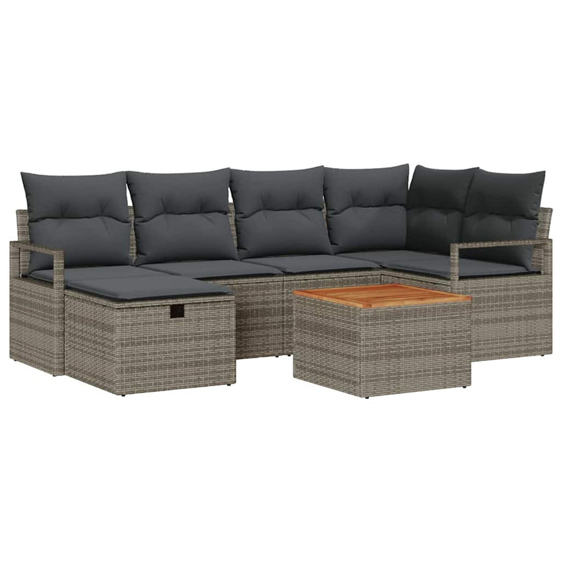 vidaXL Garden Sofa Set with Cushion 7 pcs Grey Poly rattan