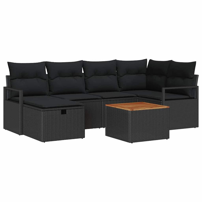 vidaXL Garden Sofa Set with Cushion 7 pcs Black Poly rattan