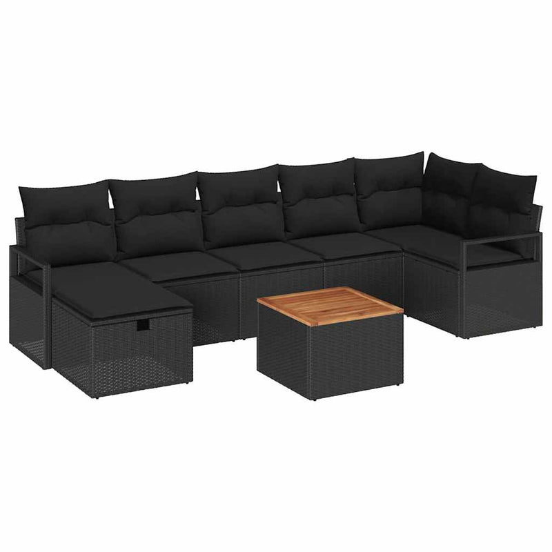vidaXL Garden Sofa Set with Cushion 8 pcs Black Poly rattan