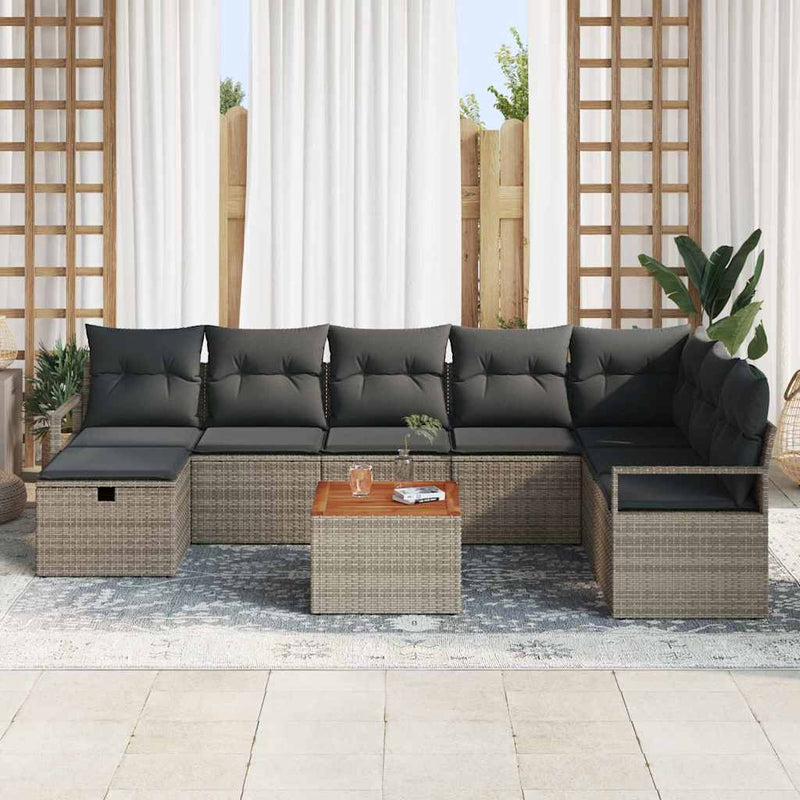 vidaXL Garden Sofa Set with Cushion 9 pcs Grey Poly rattan