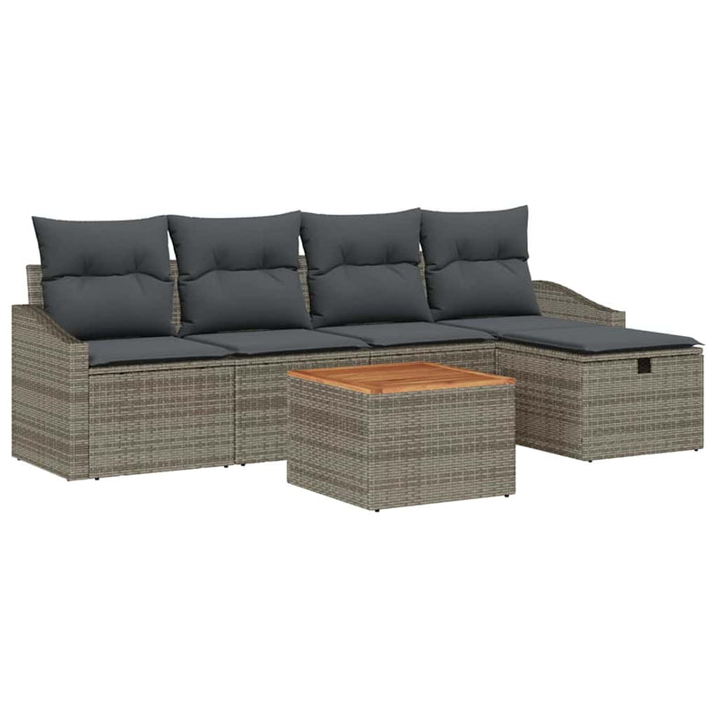 vidaXL Garden Sofa Set with Cushion 6 pcs Grey Poly rattan